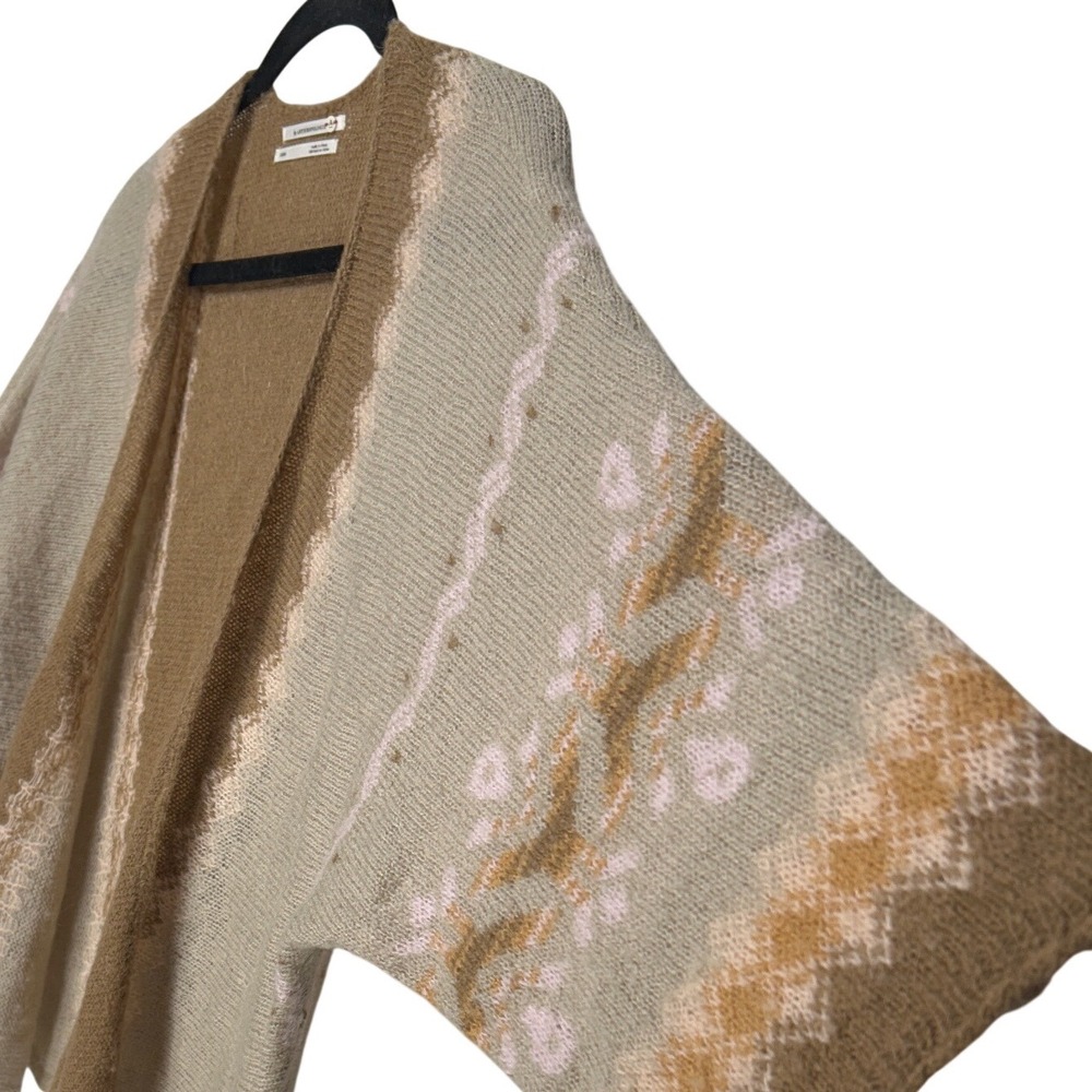 Anthropologie Wool Blend Open‎ Front Cardigan Sweater Tan Brown Pink XS S Boho - Picture 5 of 12